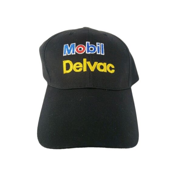 Mobil Delvac Oil Hat Cap NASCAR Racing Lubricant NEW Black Embroidered Strapback - Picture 1 of 15